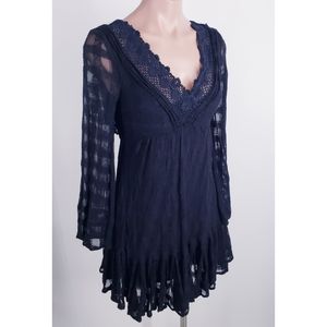 Free People Bohemian Cottagecore Black Gentle Dreamer Dress Size Small